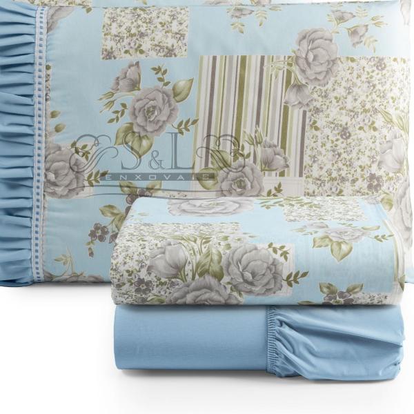 Jogo de Cama Lençol Casal 4 Peças 100% Algodão Percal 180 fios Babadinho - Azul - ENXOVAIS SANTOS E LUAN Imagem de Jogo de Cama Lençol Casal 4 Peças 100% Algodão Percal 180 fios Babadinho - Azul