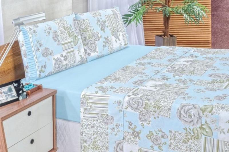Jogo de Cama Lençol Casal 4 Peças 100% Algodão Percal 180 fios Babadinho - Azul - ENXOVAIS SANTOS E LUAN Imagem de Jogo de Cama Lençol Casal 4 Peças 100% Algodão Percal 180 fios Babadinho - Azul