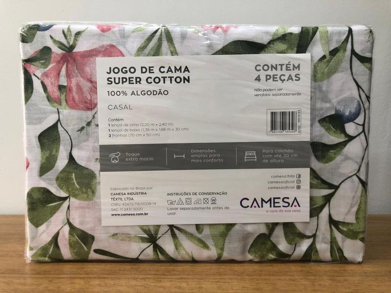 Imagem de Jogo De Cama Lençol Casal 4 peças  Camesa Super Cotton 100% Algodão