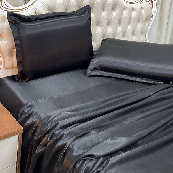 Imagem de Jogo de Cama Lençol Casal Luxo Charmousse 4 Peças - Preto