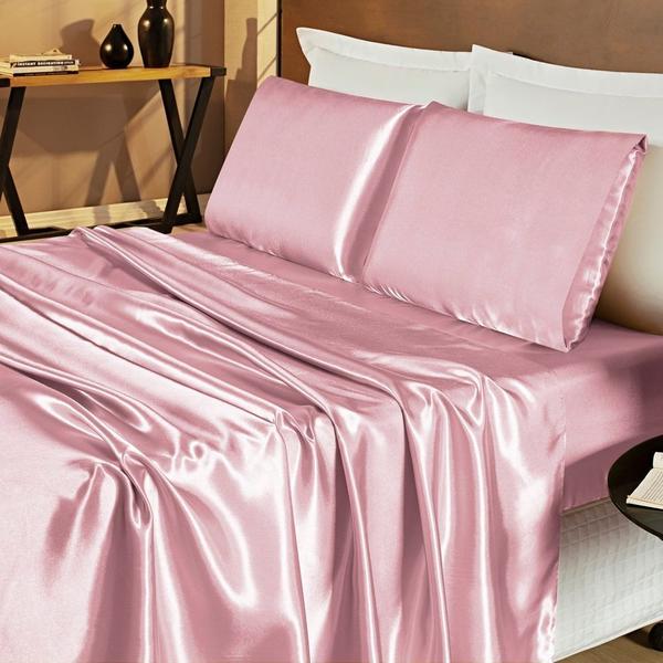 Jogo De Cama Lençol Cetim Casal Romantic 04 Peças - Rose - Bia Enxovais Imagem de Jogo De Cama Lençol Cetim Casal Romantic 04 Peças - Rose
