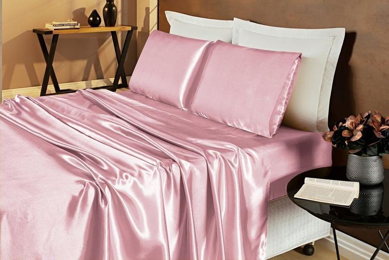 Jogo De Cama Lençol Cetim Casal Romantic 04 Peças - Rose - Bia Enxovais Imagem de Jogo De Cama Lençol Cetim Casal Romantic 04 Peças - Rose