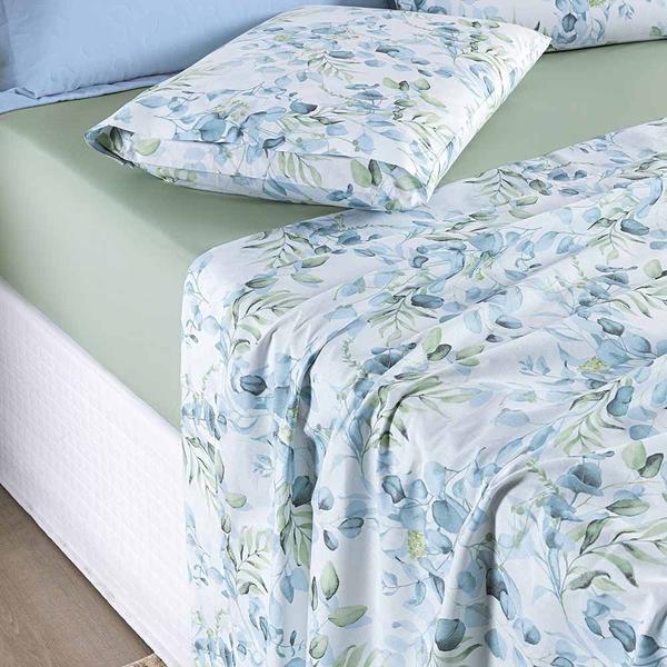 Imagem de Jogo de Cama Lençol Maggy King 4 Peças Percale 200 Fios Estampado - Forest Floral Verde - 80% Algodão / 20% Poliéster