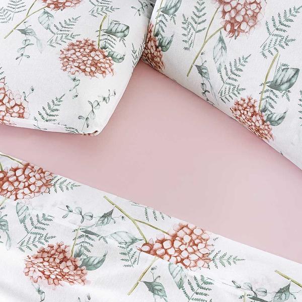 Imagem de Jogo de Cama Lençol Maggy King 4 Peças Percale 200 Fios Estampado - Hortencia Floral Rosa