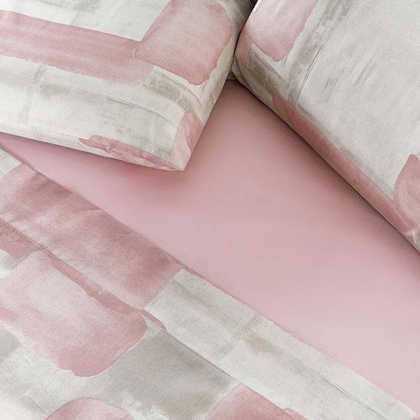 Imagem de Jogo de Cama Lençol Maggy King 4 Peças Percale 200 Fios Estampado - Quadri Rosa