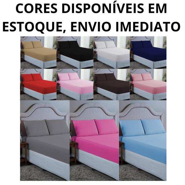 Imagem de Jogo de Cama Lençol Queen 400 Fios Poliéster 3 peças Conjunto com Elástico e Fronhas