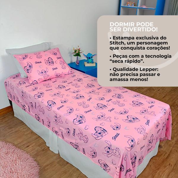 Imagem de Jogo de Cama Microfibra Infantil Estampado Stitch Lepper 1,40 x 2,20 2 Peças