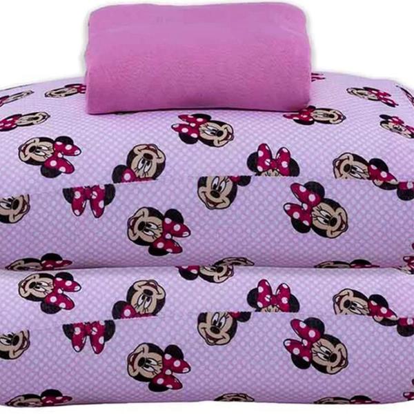 Imagem de Jogo de Cama Portallar Casal Malha Disney 3 Pçs Minnie Face Rosa