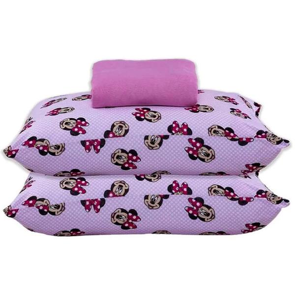 Imagem de Jogo de Cama Portallar Casal Malha Disney 3 Pçs Minnie Face Rosa