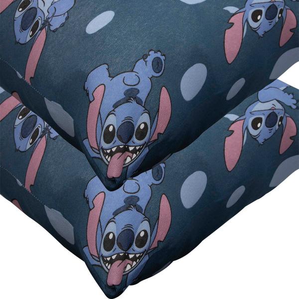 Imagem de Jogo de Cama Portallar Casal Malha Mista Estampado Disney Stitch Pedras 3 Pçs Azul