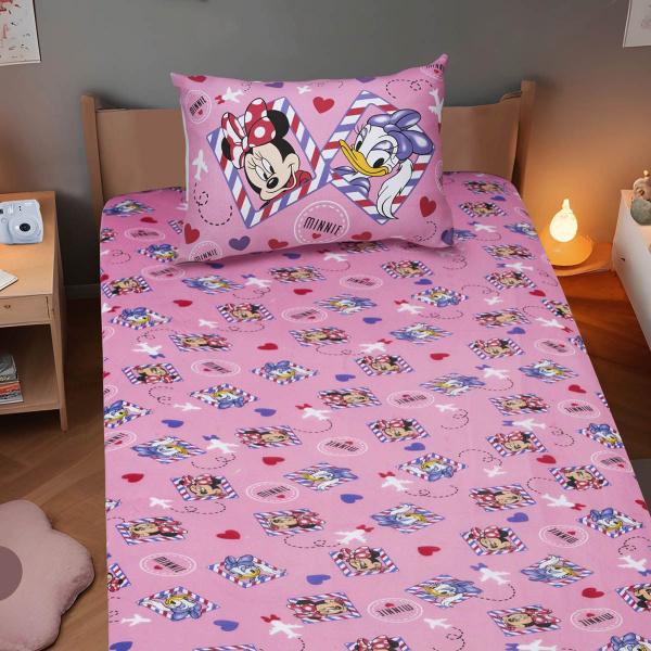 Imagem de Jogo de Cama Portallar Solteiro Joy Malha Mista Estampado Disney Minnie E Margarida 2 Peças Rosa