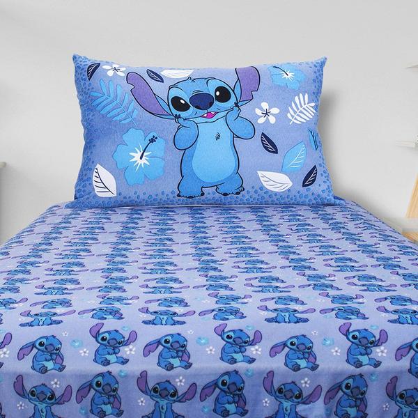 Imagem de Jogo de Cama Portallar Solteiro Malha Mista Disney Stitch 02 Pçs Azul