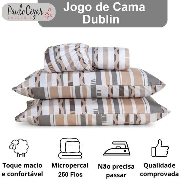 Imagem de Jogo de Cama Queen 03 Peças Micropercal de 300 Fios com Toque Extra Macio e Confortável - Dublin