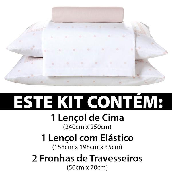 Imagem de Jogo de Cama Queen 4 Peças Lençol com Elástico 100% Algodão Percal 180 Fios 158x198x35cm - Dohler