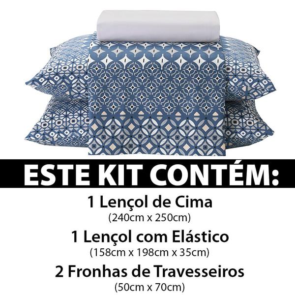 Imagem de Jogo de Cama Queen 4 Peças Lençol com Elástico 100% Algodão Percal 180 Fios 158x198x35cm - Dohler