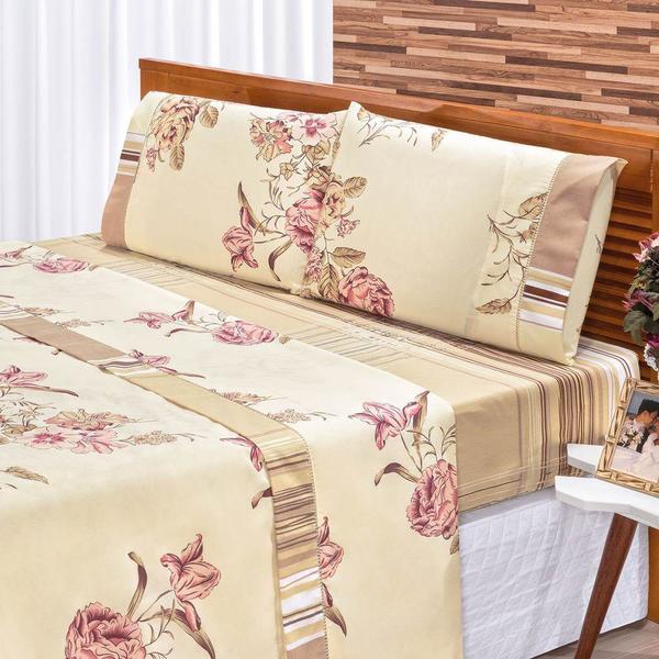 Imagem de Jogo de Cama Queen 4 Peças Lençol Linha Charme Lindas Estampas Para Cama Box