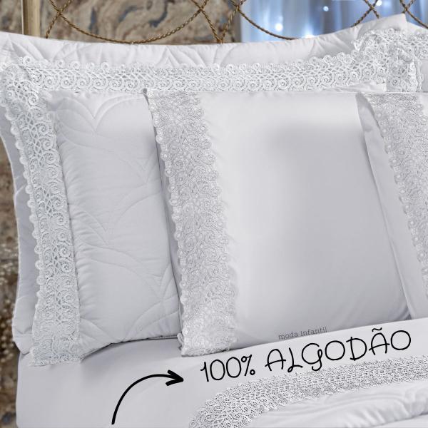 Imagem de Jogo de Cama Queen 400 Fios Bordado Inglês Guipir 04 Peças Branco