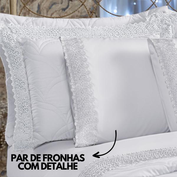 Imagem de Jogo de Cama Queen 400 Fios Bordado Inglês Guipir 04 Peças Branco