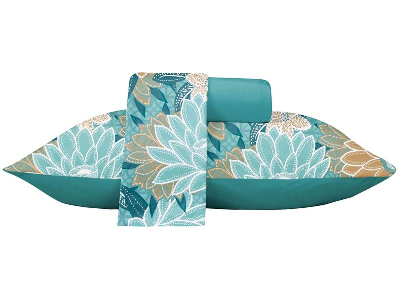 Jogo de Cama Queen Atlântica Delicata Azul e Laranja 3 Peças Jogo de Cama Queen Atlântica Delicata Azul e Laranja 3 Peças