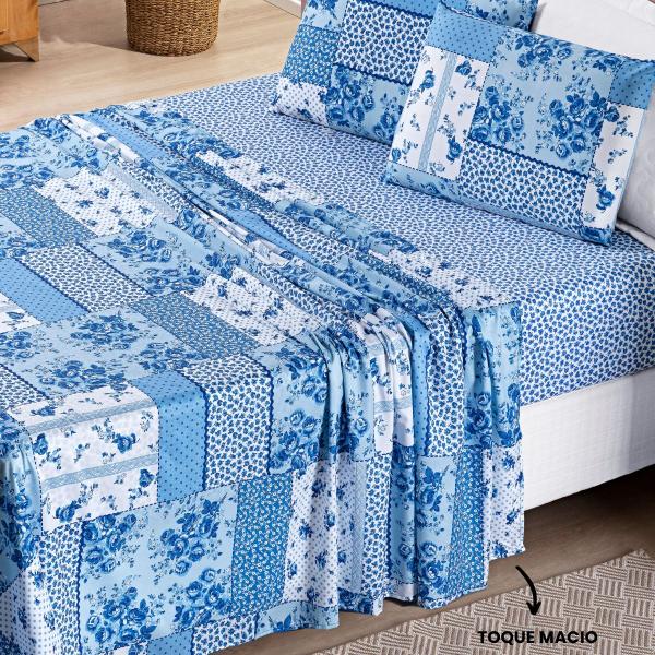 Jogo de Cama Queen Bouti 04 Peças Azul Sereno - BIA ENXOVAIS Imagem de Jogo de Cama Queen Bouti 04 Peças Azul Sereno