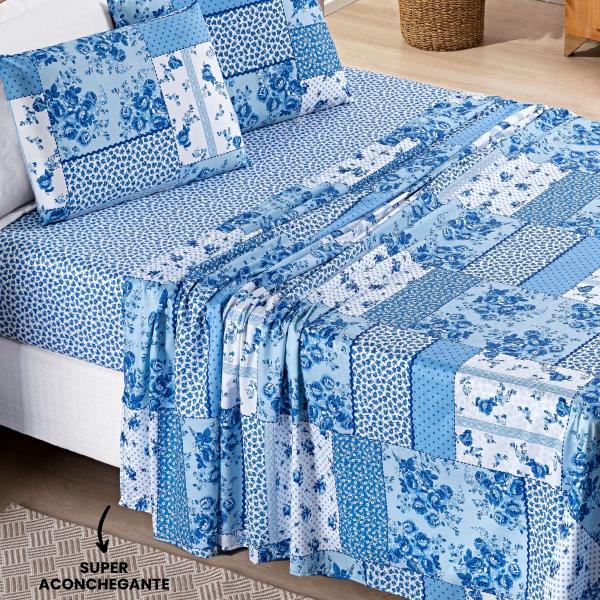 Jogo de Cama Queen Bouti 04 Peças Azul Sereno - BIA ENXOVAIS Imagem de Jogo de Cama Queen Bouti 04 Peças Azul Sereno