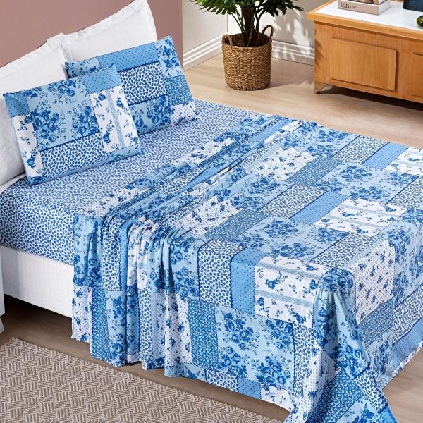 Jogo de Cama Queen Bouti 04 Peças Azul Sereno - BIA ENXOVAIS Imagem de Jogo de Cama Queen Bouti 04 Peças Azul Sereno