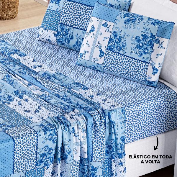Jogo de Cama Queen Bouti 04 Peças Azul Sereno - BIA ENXOVAIS Imagem de Jogo de Cama Queen Bouti 04 Peças Azul Sereno