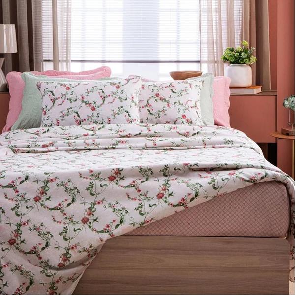 Imagem de Jogo De Cama Queen Corttex Due Floral Rosa 4 Pçs