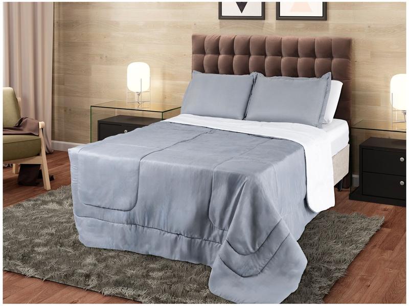 Jogo de Cama Queen Marcelino Textil Microfibra 170 Fios Ternura Branco e Cinza 6 Peças Jogo de Cama Queen Marcelino Textil Microfibra 170 Fios Ternura Branco e Cinza 6 Peças