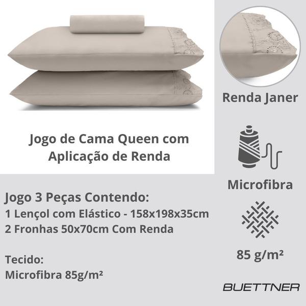 Imagem de Jogo de Cama Queen Size Buettner Sonata Renda Janer 3 Peças Fendi