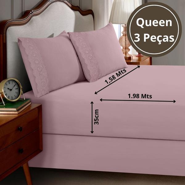 Imagem de Jogo de Cama Queen Size Buettner Sonata Renda Janer 3 Peças Rosa