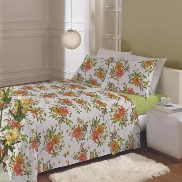 Imagem de Jogo de Cama Solteiro 03 Peças Estampado Essencia 1,50m x 2,20 Lepper - Flores Verde