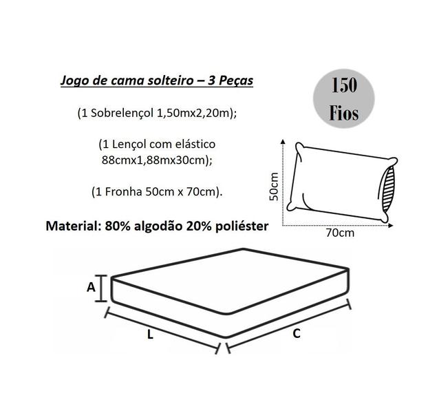 Imagem de Jogo de Cama Solteiro 1,50m X 2,20m Com 3 Peças