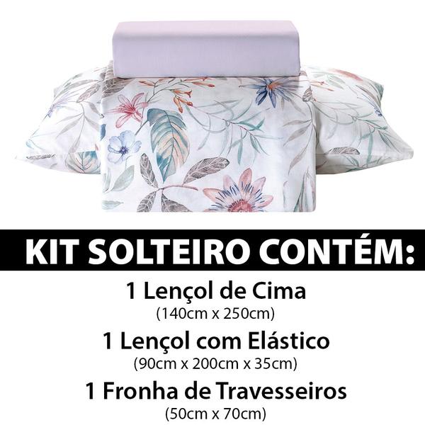 Imagem de Jogo de Cama Solteiro 3 peças Lençol com Elástico 100% Algodão Percal 130 Fios 90x200x35cm - Dohler