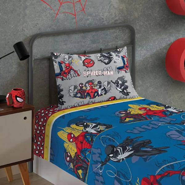 Imagem de Jogo de Cama Solteiro Infantil Estampado 2 Peças Microfibra 1,40 x 2,20 Homem Aranha