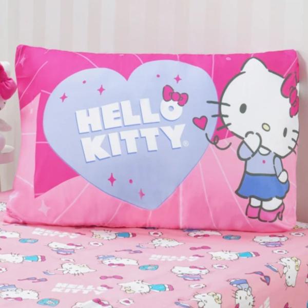 Imagem de Jogo de cama solteiro infantil lençol com elástico 2 peças hello kitty rosa