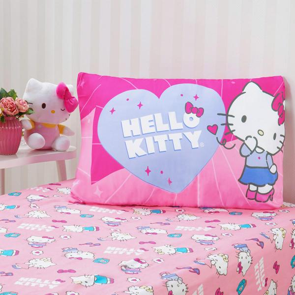 Imagem de Jogo de Cama Solteiro Infantil Lençol Menina Hello Kitty 2 Peças Estampado Personagens - Com Elástico