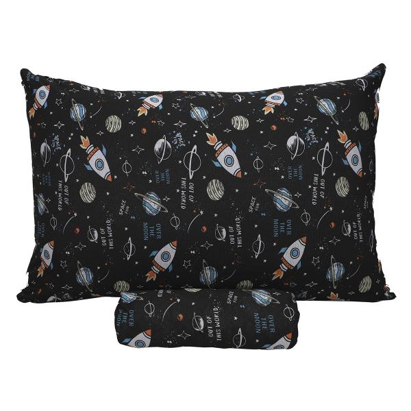 Imagem de Jogo de Cama Solteiro Portallar Malha Misto Estampado Space Fun 2 Pçs com Elástico Preto