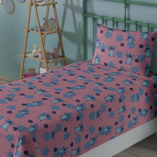 Imagem de Jogo de Cama Stitch Simples 80% Algodão Solteiro 2 Peças Rosa Lepper