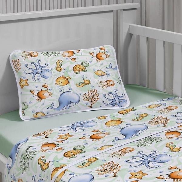 Imagem de Jogo de Cama Tecebem Baby Malha Estampado Olga 3 Pçs Verde