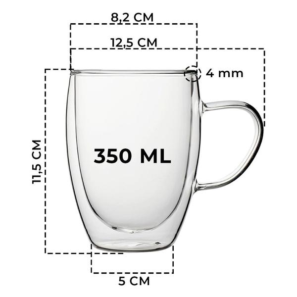 Jogo de Canecas 2 Peças Vidro Parede Dupla 350ml Para Chá Café - Hauskraft Imagem de Jogo de Canecas 2 Peças Vidro Parede Dupla 350ml Para Chá Café