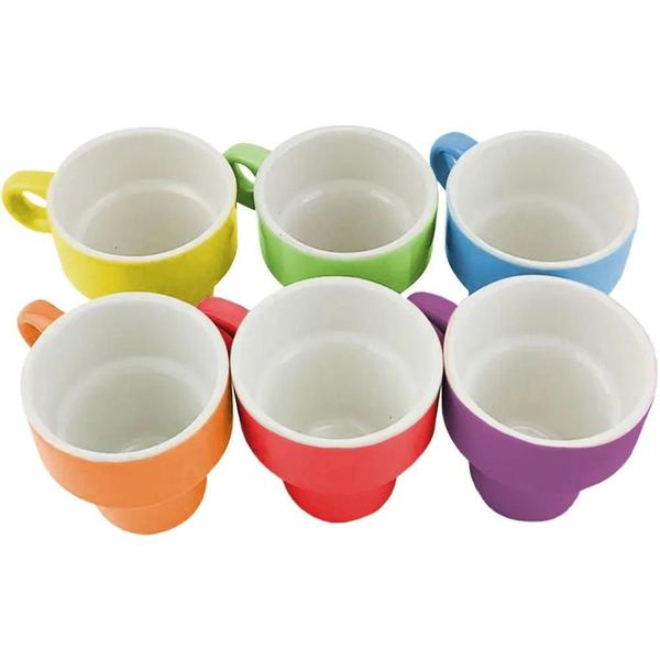 Jogo De Canecas 50Ml Cerâmica 6 Peças Suporte Inox Café Chá - Kadê Imagem de Jogo De Canecas 50Ml Cerâmica 6 Peças Suporte Inox Café Chá
