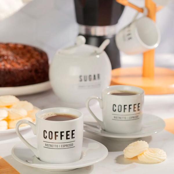 Imagem de Jogo De Canecas De Porcelana 300ml Com Xícaras De Café 80ml - 6 Peças Cada