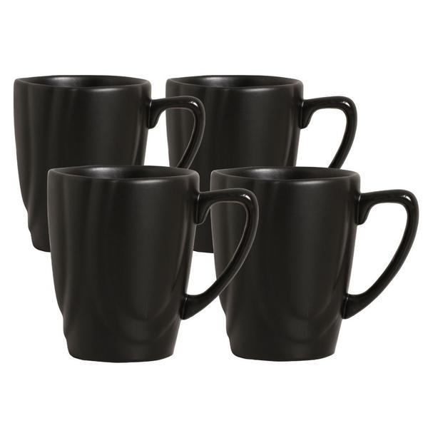 Imagem de Jogo De Canecas Slim Preta Acetinado Porcelana 280ml Café - 4 Unidades