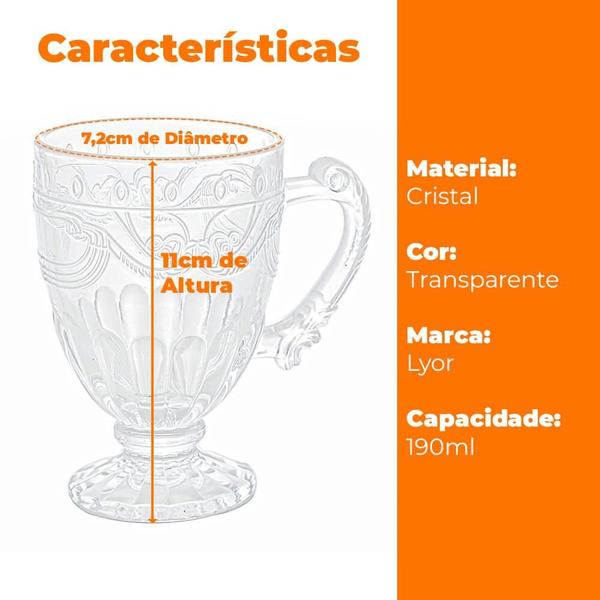 Imagem de Jogo de Canecas Xícaras de Cristal Imperial Transparente 190mL 6 peças - Lyor