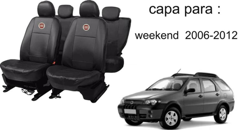 Imagem de Jogo de Capas de Couro para Palio Weekend 2012 - Couro Impermeável + Chaveiro + Capa de Volante