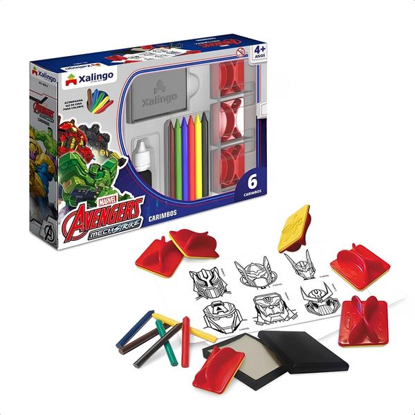 Jogo De Carimbos Avengers Mech Strike Vingadores Infantil com Tinta e Giz de Cera Pintura Educativo Xalingo - 54009 Imagem de Jogo De Carimbos Avengers Mech Strike Vingadores Infantil com Tinta e Giz de Cera Pintura Educativo Xalingo - 54009