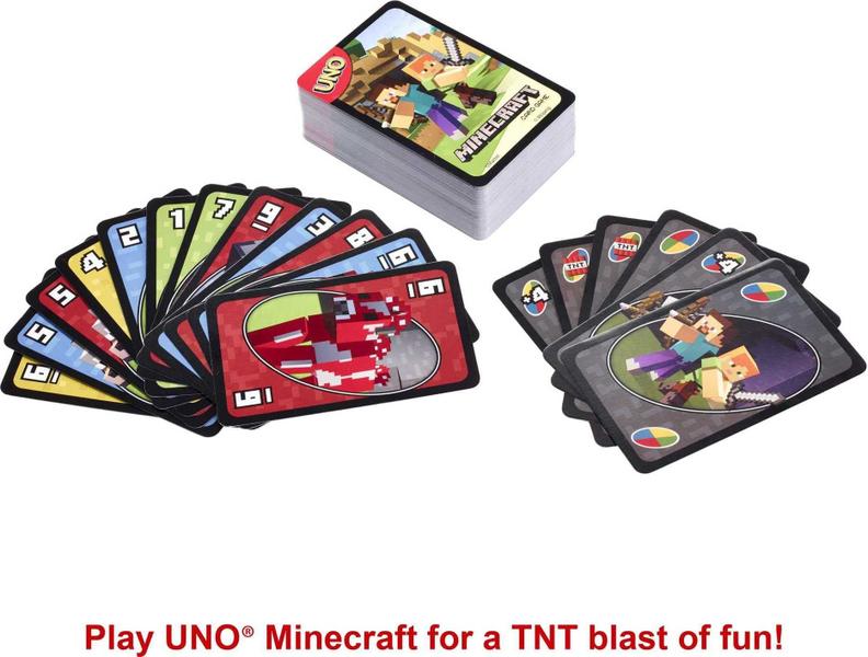 Imagem de Jogo de cartas Mattel Games UNO Minecraft com gráficos de Minecraft