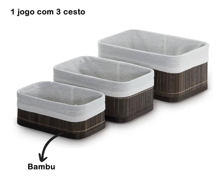 Imagem de Jogo De Cestos Organizadores Bambu 3 Peças - Mimo Style