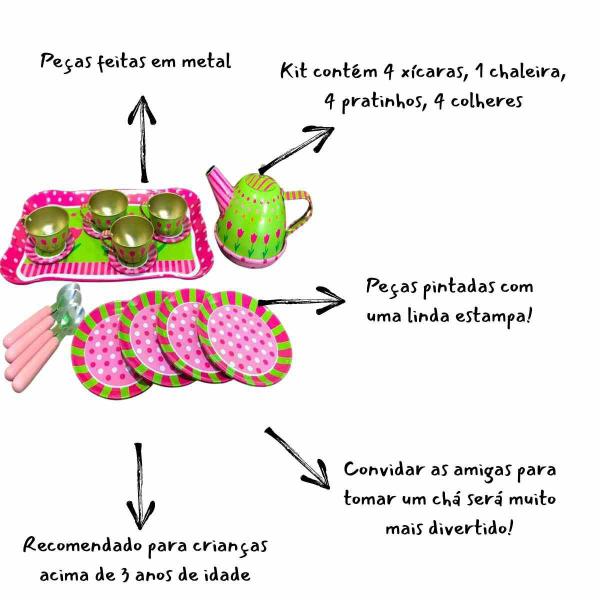 Imagem de Jogo de Chá da Lucy Verde 18 Peças Em Metal Cozinha Infantil Brinquedo Presente Criança Menina Braskit